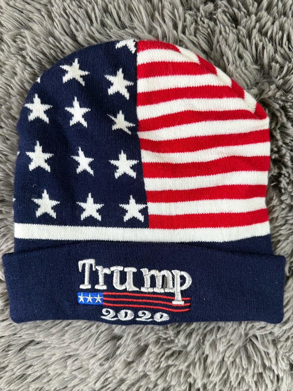 Trump 2020 American Flag Knit Beanie Hat Red White Blue Patriotic USA